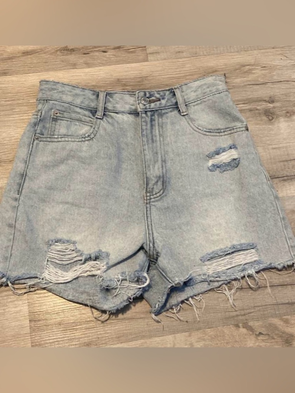White Fox Boutique Light Wash Distressed Denim Shorts